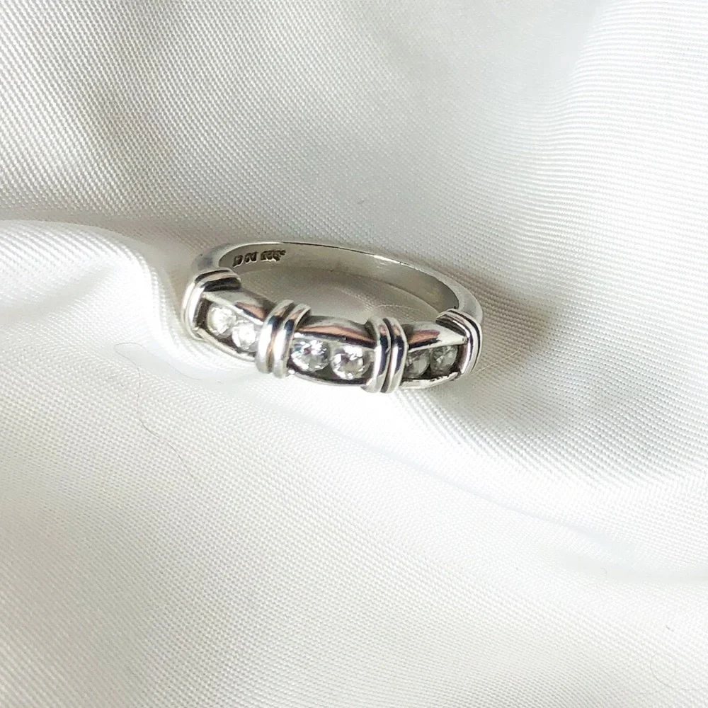 Vintage diamonique six stone sterling silver ring